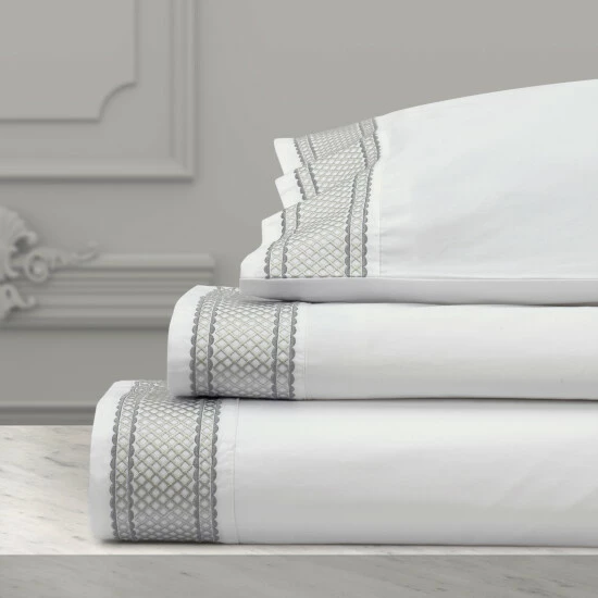 Cheap π Five Queens Court Montefiore Embroidered Sheet Set Silver π 4 Cheap π Five Queens Court Montefiore Embroidered Sheet Set Silver π - Image 4