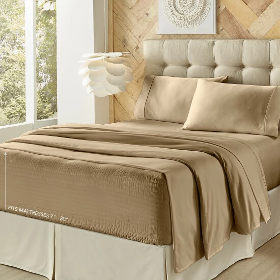 Outlet π₯° Five Queens Court Royal Fit 500 TC 4-pc. Bedsheet Set Tan π 3 Outlet π₯° Five Queens Court Royal Fit 500 TC 4-pc. Bedsheet Set Tan π - Image 3