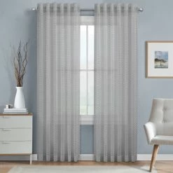 Alternative view of New 👏 Five Queens Court Anderson Metallic Window Sheer Panel White ✨