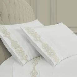 Discount π₯° Five Queens Court Isabel Embroidered Pillow Case Pair Silver π₯°