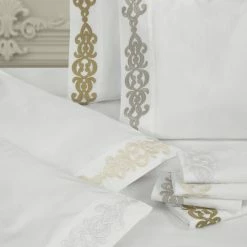 Alternative view of Discount 🥰 Five Queens Court Isabel Embroidered Pillow Case Pair Silver 🥰