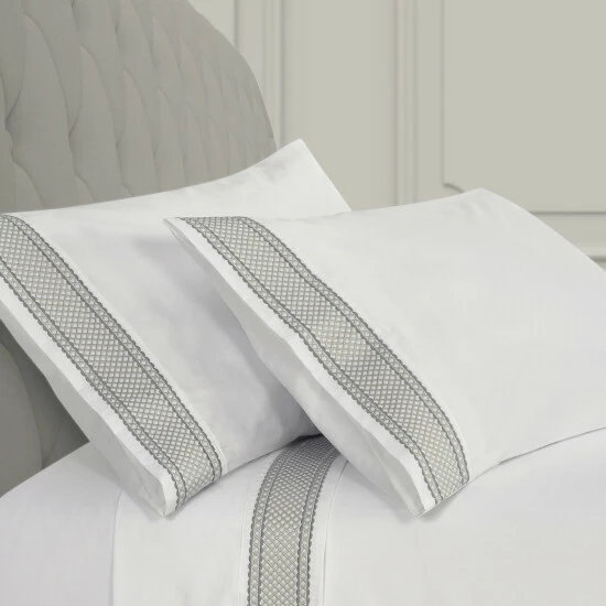 Cheapest ✨ Five Queens Court Montefiore Embroidered Pillow Case Pair Silver ❤️ 5 Cheapest ✨ Five Queens Court Montefiore Embroidered Pillow Case Pair Silver ❤️ - Image 5