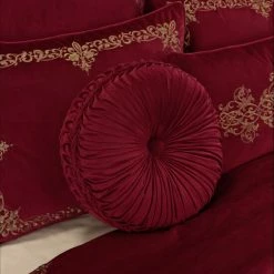 Buy 🤩 Five Queens Court Nicholas Crimson Tufted Round Decorative Throw Pillow 😀 -Five Queens Court Shop unnamed file 253