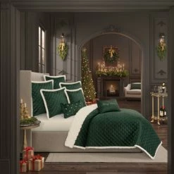 Alternative view of Hot Sale 🔔 Five Queens Court Cozy 🎅 Christmas Sherpa 18" Square Quilted Decorative Throw Pillow 👏