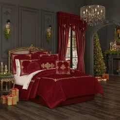 Discount β¨ Five Queens Court Nicholas π Christmas Duvet Cover Set Crimson π