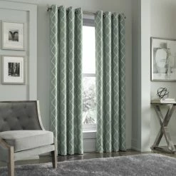 Alternative view of Best deal 🤩 Five Queens Court Aidan Embroidery Grommet Window Panel Aqua 🔔