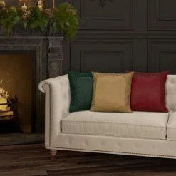 Alternative view of Outlet 🎉 Five Queens Court Shimmer Pillow 16" Square Embellished Decorative Throw Pillow Gold 👏