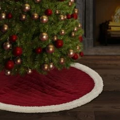 Hot Sale β€οΈ Five Queens Court Cozy Sherpa Quilted π Christmas Tree π Skirt Evergreen π―