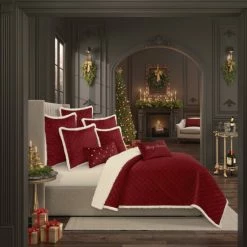 Budget π Five Queens Court Cozy Sherpa Quilt Set Evergreen π